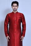 Shop_Aryavir Malhotra_Red Art Silk Embroidery Sequin Placement Kurta Set _Online_at_Aza_Fashions