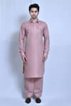 Buy_Aryavir Malhotra_Peach Cotton Linen Plain Kurta And Pathani Pant Set _Online_at_Aza_Fashions