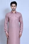 Shop_Aryavir Malhotra_Peach Cotton Linen Plain Kurta And Pathani Pant Set _Online_at_Aza_Fashions