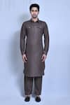 Buy_Arihant Rai Sinha_Grey Cotton, Linen Straight Kurta Set _Online_at_Aza_Fashions
