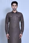 Shop_Arihant Rai Sinha_Grey Cotton, Linen Straight Kurta Set _Online_at_Aza_Fashions