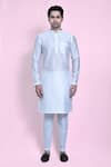 Buy_Aryavir Malhotra_White Art Silk Woven Geometric Kurta Set _Online_at_Aza_Fashions