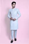 Buy_Aryavir Malhotra_White Kurta Cotton Embroidery Thread Set _at_Aza_Fashions