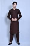 Buy_Aryavir Malhotra_Brown Cotton Linen Plain Straight Kurta Set _at_Aza_Fashions