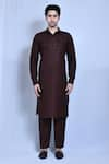 Buy_Aryavir Malhotra_Brown Cotton Linen Plain Straight Kurta Set _Online_at_Aza_Fashions