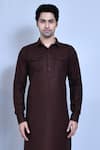 Shop_Aryavir Malhotra_Brown Cotton Linen Plain Straight Kurta Set _Online_at_Aza_Fashions