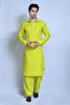 Buy_Aryavir Malhotra_Yellow Cotton Linen Plain Straight Kurta And Pathani Pant Set _at_Aza_Fashions