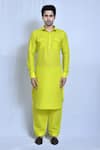 Buy_Aryavir Malhotra_Yellow Cotton Linen Plain Straight Kurta And Pathani Pant Set _Online_at_Aza_Fashions