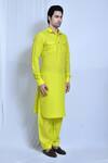 Aryavir Malhotra_Yellow Cotton Linen Plain Straight Kurta And Pathani Pant Set _at_Aza_Fashions