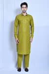 Buy_Aryavir Malhotra_Green Cotton Linen Plain Solid Straight Kurta Set _Online_at_Aza_Fashions