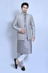 Buy_Aryavir Malhotra_Grey Kurta And Pant Art Silk Woven Diamond Prince Coat & Set _at_Aza_Fashions