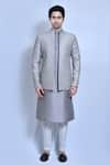 Buy_Aryavir Malhotra_Grey Kurta And Pant Art Silk Woven Diamond Prince Coat & Set _Online_at_Aza_Fashions