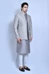 Shop_Aryavir Malhotra_Grey Kurta And Pant Art Silk Woven Diamond Prince Coat & Set _Online_at_Aza_Fashions