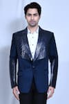 Shop_Aryavir Malhotra_Blue Shirt Satin Embroidery Cutdana Coat And Pant Set_Online_at_Aza_Fashions