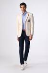 Buy_S&N by Shantnu Nikhil_Off White Cotton Embroidered Piping Placement Patch Logo Blazer Jacket_at_Aza_Fashions