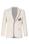 S&N by Shantnu Nikhil_Off White Cotton Embroidered Piping Placement Patch Logo Blazer Jacket_Online_at_Aza_Fashions