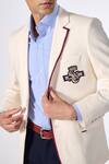 Buy_S&N by Shantnu Nikhil_Off White Cotton Embroidered Piping Placement Patch Logo Blazer Jacket_Online_at_Aza_Fashions