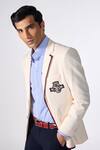 Shop_S&N by Shantnu Nikhil_Off White Cotton Embroidered Piping Placement Patch Logo Blazer Jacket_Online_at_Aza_Fashions