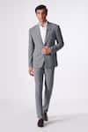Buy_S&N by Shantnu Nikhil_Grey Cotton Embroidered Piping Placement Crest Blazer Jacket_at_Aza_Fashions