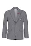 S&N by Shantnu Nikhil_Grey Cotton Embroidered Piping Placement Crest Blazer Jacket_Online_at_Aza_Fashions