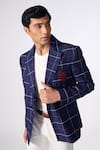 Shop_S&N by Shantnu Nikhil_Blue Cotton Embroidered Logo Placement Blazer Jacket_Online_at_Aza_Fashions