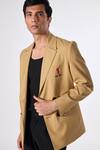 Buy_S&N by Shantnu Nikhil_Beige Terylene Embroidered Logo Placed Double Breasted Blazer Jacket_Online_at_Aza_Fashions