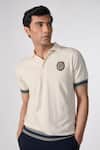 Shop_S&N by Shantnu Nikhil_Off White Circo - Cotton Nylon Embroidered Crest Placed Knitted Polo T-shirt_Online_at_Aza_Fashions