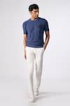 Buy_S&N by Shantnu Nikhil_Blue Viscose Embroidered Crest Placed Knitted T-shirt _at_Aza_Fashions