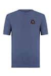 S&N by Shantnu Nikhil_Blue Viscose Embroidered Crest Placed Knitted T-shirt _Online_at_Aza_Fashions