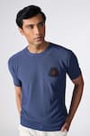 Buy_S&N by Shantnu Nikhil_Blue Viscose Embroidered Crest Placed Knitted T-shirt _Online_at_Aza_Fashions