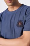 Shop_S&N by Shantnu Nikhil_Blue Viscose Embroidered Crest Placed Knitted T-shirt _Online_at_Aza_Fashions