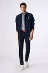 Buy_S&N by Shantnu Nikhil_Blue Poly Blend Embroidered Batsman Logo Placed Bomber Jacket _at_Aza_Fashions