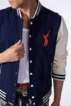 Buy_S&N by Shantnu Nikhil_Blue Poly Blend Embroidered Batsman Logo Varsity Jacket_Online_at_Aza_Fashions