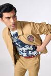Buy_S&N by Shantnu Nikhil_Beige Terylene Embroidered Crest Placed Jacket_Online_at_Aza_Fashions