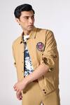 Shop_S&N by Shantnu Nikhil_Beige Terylene Embroidered Crest Placed Jacket_Online_at_Aza_Fashions