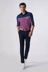 Buy_S&N by Shantnu Nikhil_Blue Terylene Embroidered Logo Placed Checkered Shirt _at_Aza_Fashions