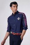 Buy_S&N by Shantnu Nikhil_Blue Terylene Embroidered Logo Checkered Plaid Paneled Shirt_Online_at_Aza_Fashions