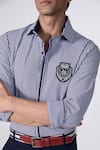 Buy_S&N by Shantnu Nikhil_Blue Terylene Embroidered Striped Patch Logo Shirt _Online_at_Aza_Fashions