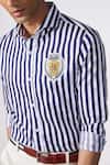 Buy_S&N by Shantnu Nikhil_Blue Poly Blend Embroidered Striped Patch Logo Pattern Shirt_Online_at_Aza_Fashions