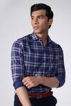 Shop_S&N by Shantnu Nikhil_Blue Cotton Print Chequered Shirt_Online_at_Aza_Fashions