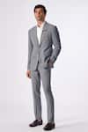 Buy_S&N by Shantnu Nikhil_Grey Cotton Plain Straight Fit Trousers_at_Aza_Fashions