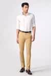 Buy_S&N by Shantnu Nikhil_Beige Terylene Plain Straight Fit Trousers_at_Aza_Fashions