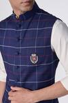 Buy_S&N by Shantnu Nikhil_Blue Cotton Print Chequered Waistcoat_Online_at_Aza_Fashions