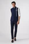 Buy_S&N by Shantnu Nikhil_Blue Poly Blend Plain Placement Stripe Print Waistcoat _at_Aza_Fashions