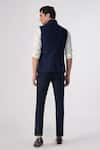 Shop_S&N by Shantnu Nikhil_Blue Poly Blend Plain Placement Stripe Print Waistcoat _at_Aza_Fashions