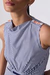 S&N by Shantnu Nikhil_Blue Poly Blend Print Stripe Round Collar Asymmetric Hem Dress_Online_at_Aza_Fashions