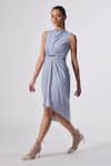 Buy_S&N by Shantnu Nikhil_Blue Poly Blend Print Stripe Round Collar Asymmetric Hem Dress_Online_at_Aza_Fashions