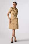 Buy_S&N by Shantnu Nikhil_Beige Terylene Plain Collared Neck Midi Dress _at_Aza_Fashions