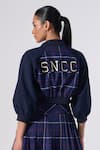 Shop_S&N by Shantnu Nikhil_Blue Cotton Print Chequered Collared Neck Varsity Jacket _at_Aza_Fashions