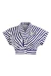 Buy_S&N by Shantnu Nikhil_Blue Cotton Print Stripe V Neck Cropped Top_Online_at_Aza_Fashions